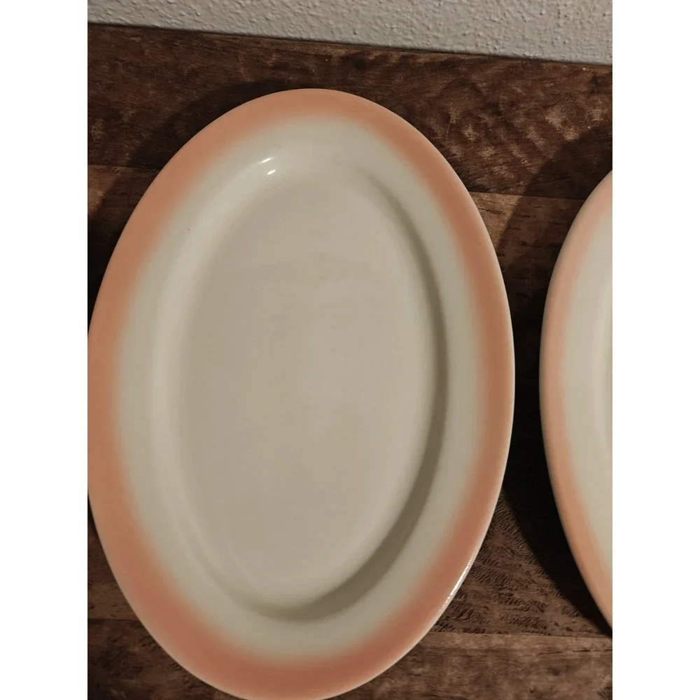 Set‎ Of 3 Vintage Caribe China USA Pink Sunset Airbrush Oval Platter Plates